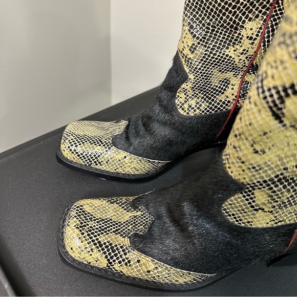 Vintage Western Cow Hair and Snake Skin Cowboy Boots with Square Toe - Picture 6 of 16